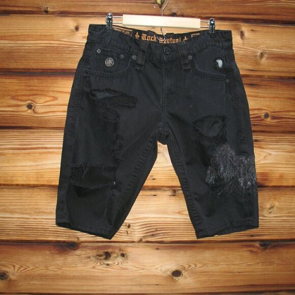 Rock Revival Mens Distressed Wing Embroidered Shorts - Picture 1 of 14